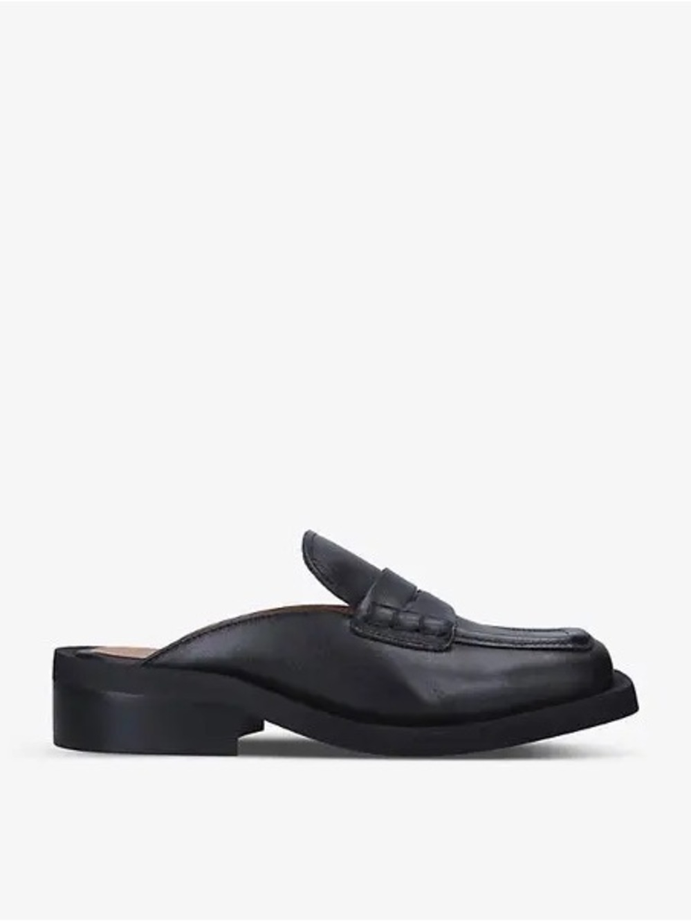 Ganni Square-Toe Backless Leather Heeled Loafer Black Size 7 in US /EU38